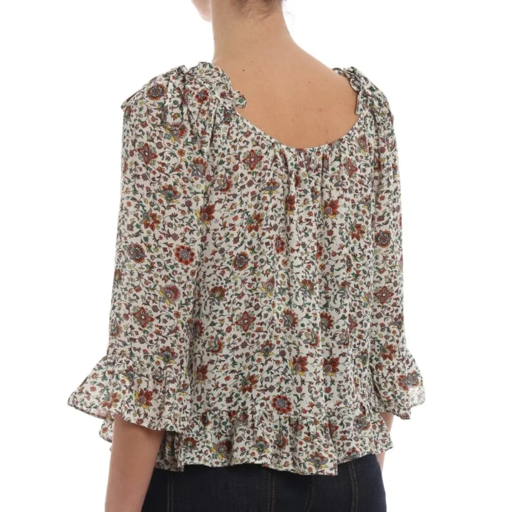 NWOT Tory Burch Ivory Soleil Floral Ruffle Silk Bohemian Top/Blouse XS $348